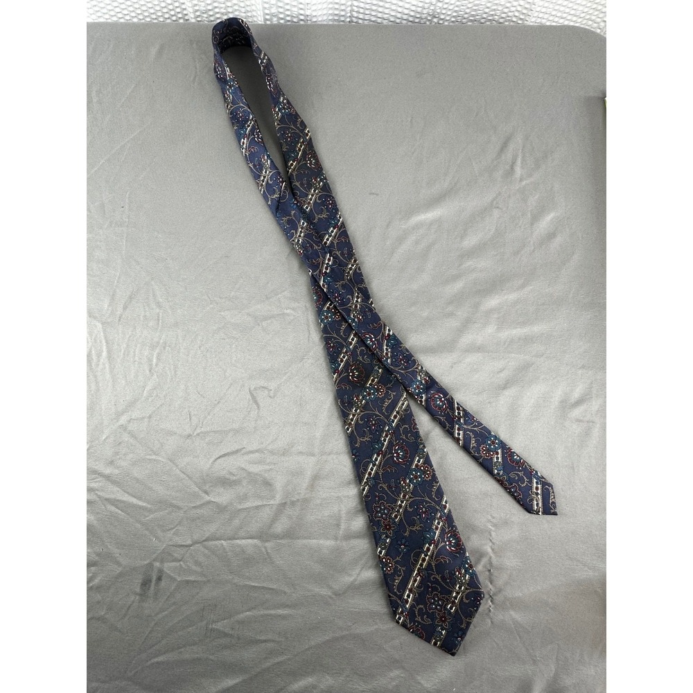Vtg Christian Dior Silk Neck Tie Blue Paisley  All Over Print Made In‎ USA